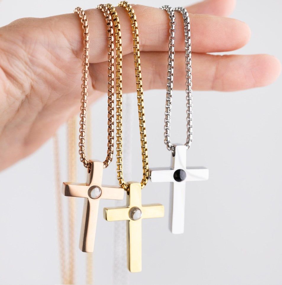 La Michy Tienda Acero Inoxidable / 45cm cadena / Plateado cadena Gruesa Collar Proyeccion Cruz Inoxidable