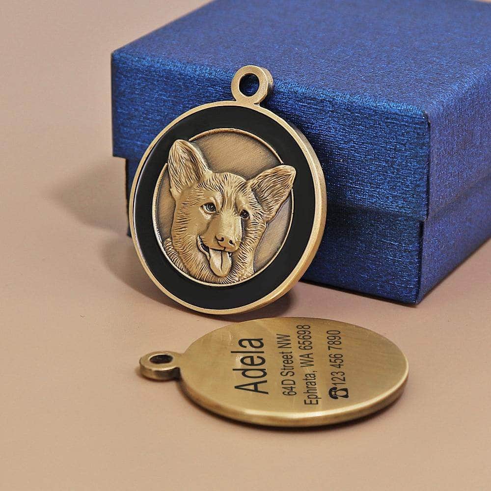 La Michy Tienda Corgi Emblema de Metal "Gold Pet" Personalizable
