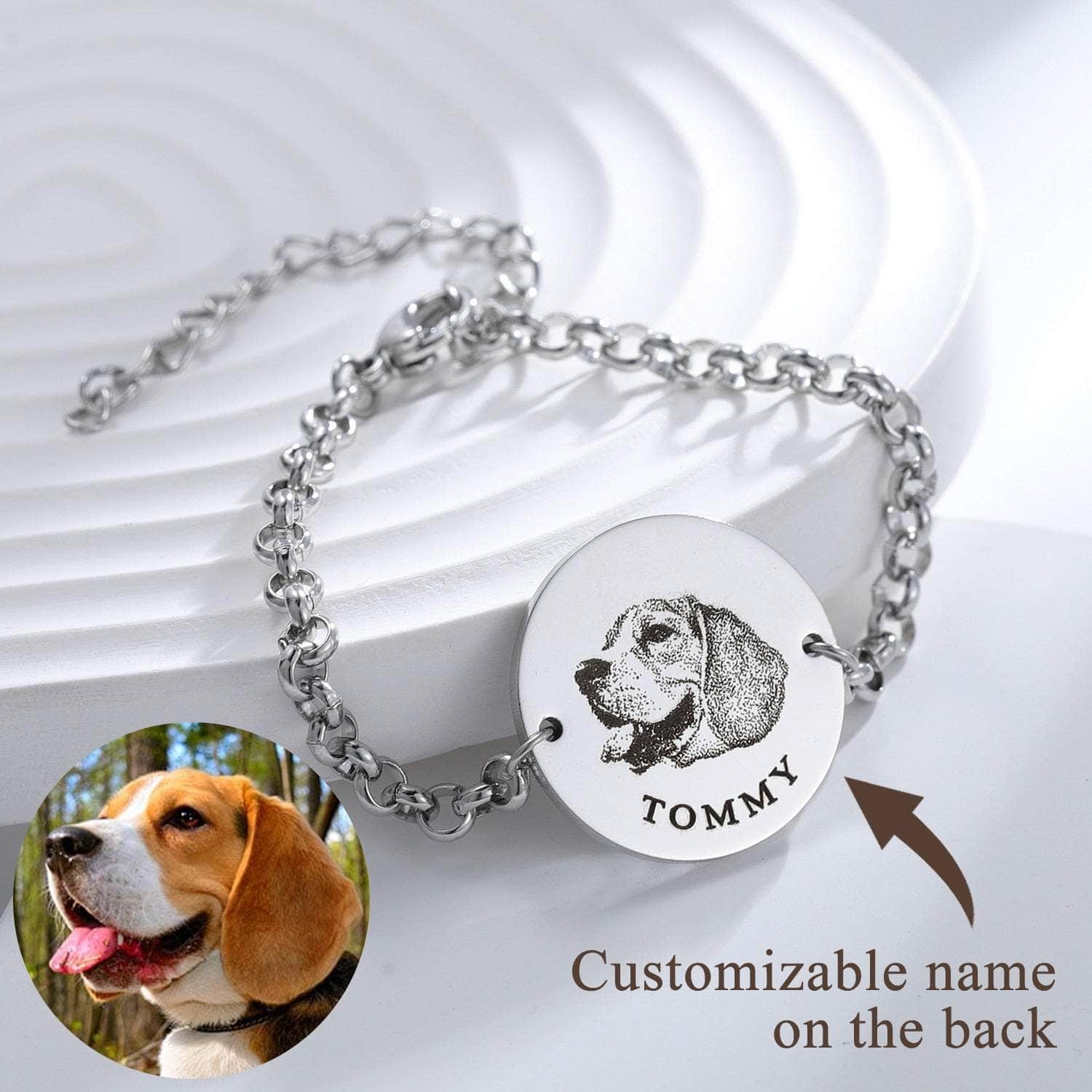 La Michy Tienda Custom Pet Portrait Bracelet Personalized Dog Memorial Engraved Necklace Stainless Steel Pet Gift for Loving Memory Jewelry