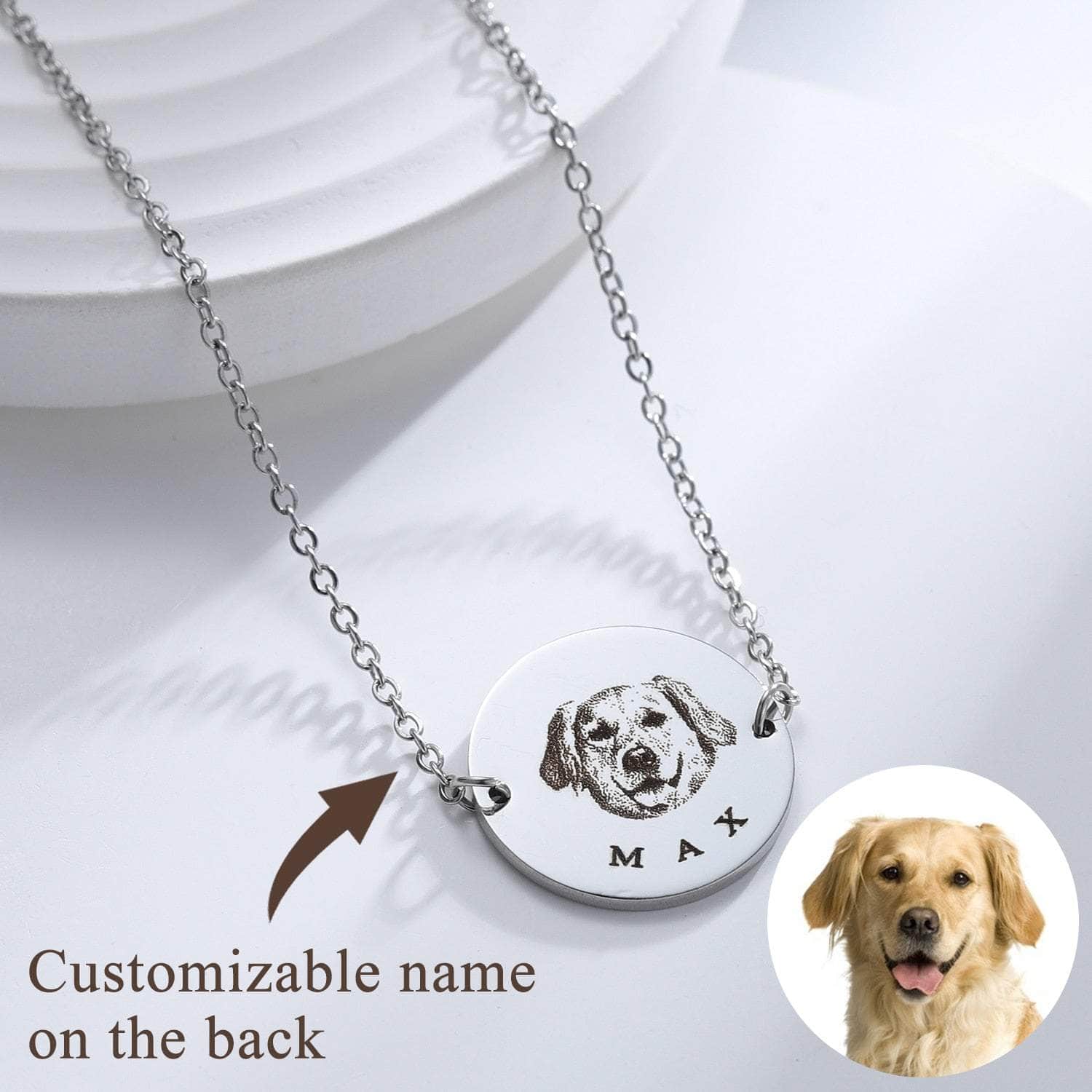 La Michy Tienda Custom Pet Portrait Bracelet Personalized Dog Memorial Engraved Necklace Stainless Steel Pet Gift for Loving Memory Jewelry