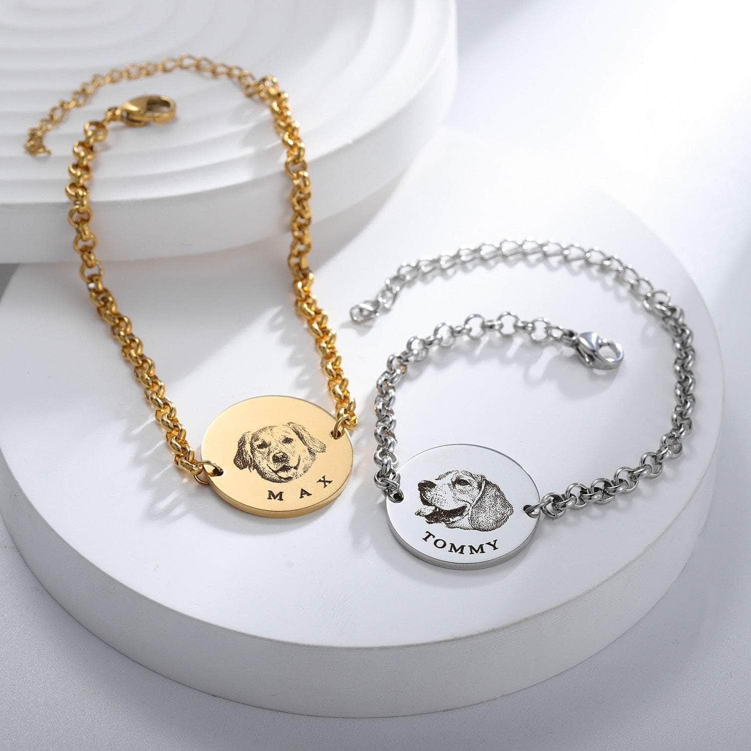 La Michy Tienda Custom Pet Portrait Bracelet Personalized Dog Memorial Engraved Necklace Stainless Steel Pet Gift for Loving Memory Jewelry