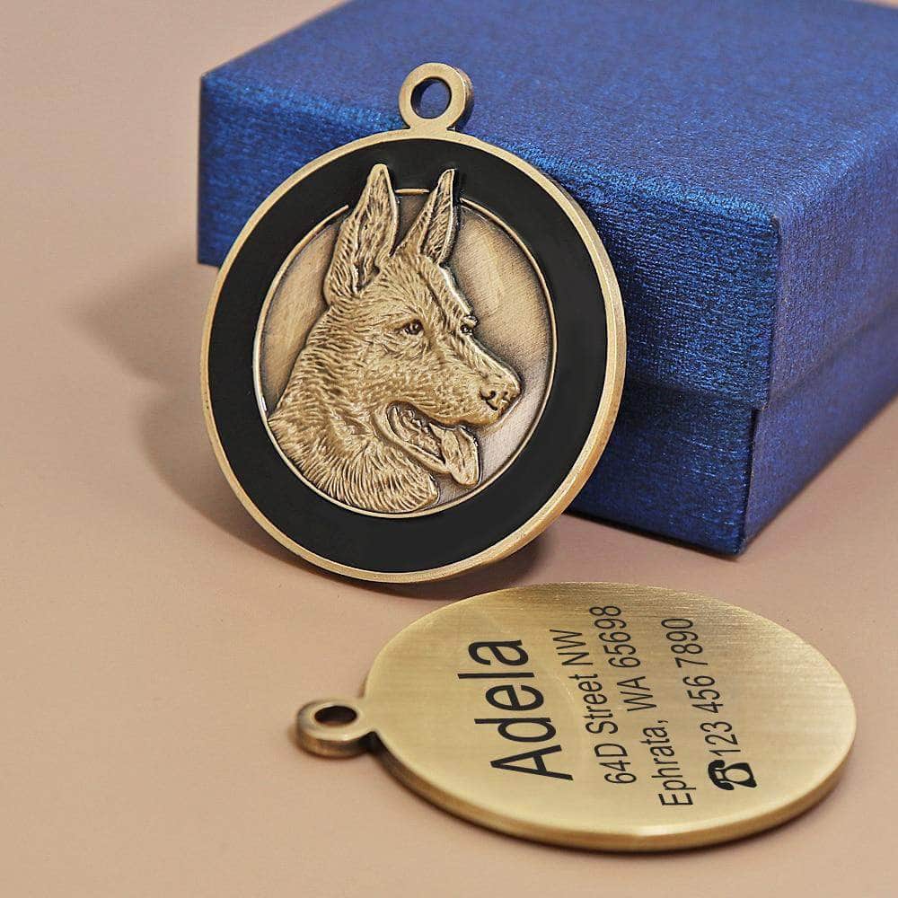 La Michy Tienda Pastor Aleman Emblema de Metal "Gold Pet" Personalizable