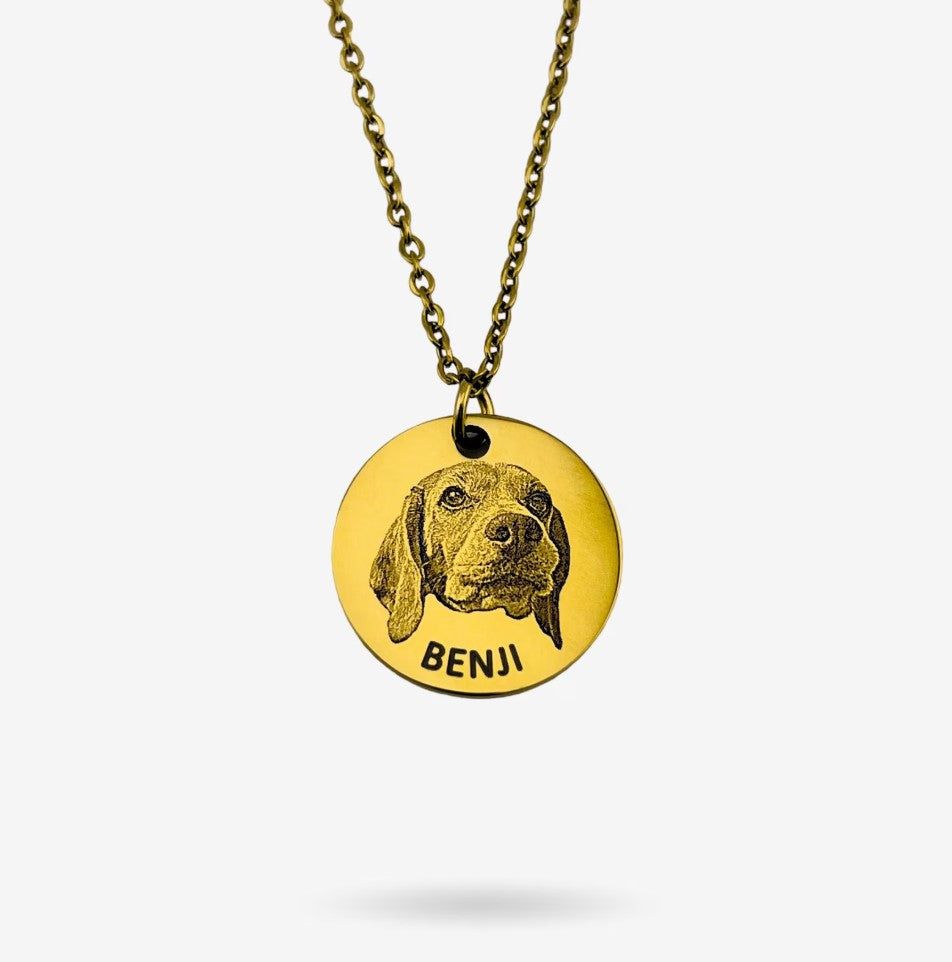 La Michy Tienda 1 medalla / Dorado / 50 cm Collares Retrato Laser