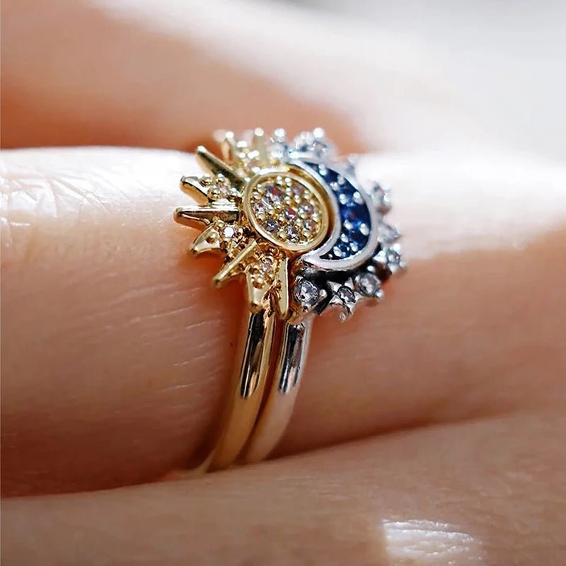 La Michy Tienda Chile A3 Par de anillos Sol y Luna plata 925