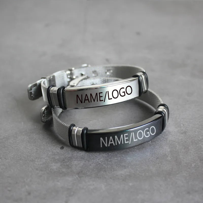 La Michy Tienda Chile custom text black / 23.5cm Pulseras Laser Inoxidable