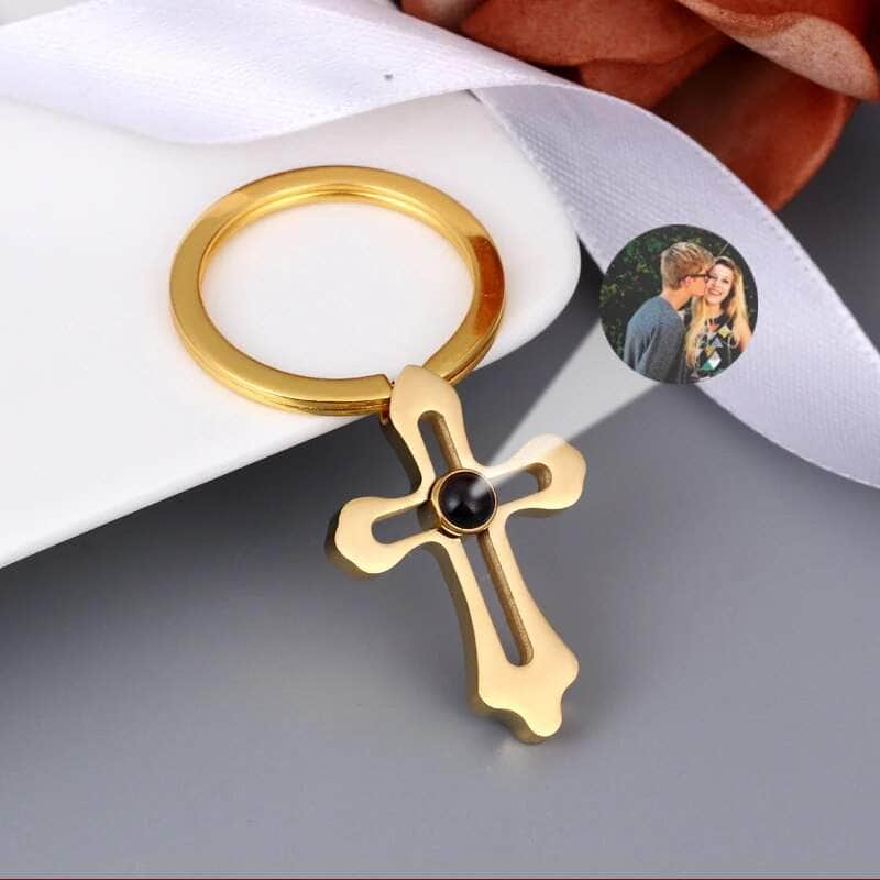 La Michy Tienda Chile gold keychain C / SEND PHOTO VIA CHAT Llavero Proyeccion Cruz