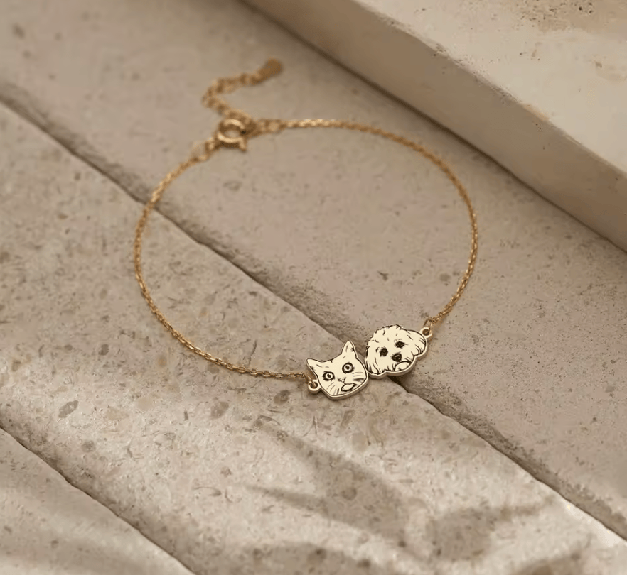 La Michy Tienda Chile Plateado / Pulsera 17 cm / 2 Collar y Pulsera Retrato Minimalista