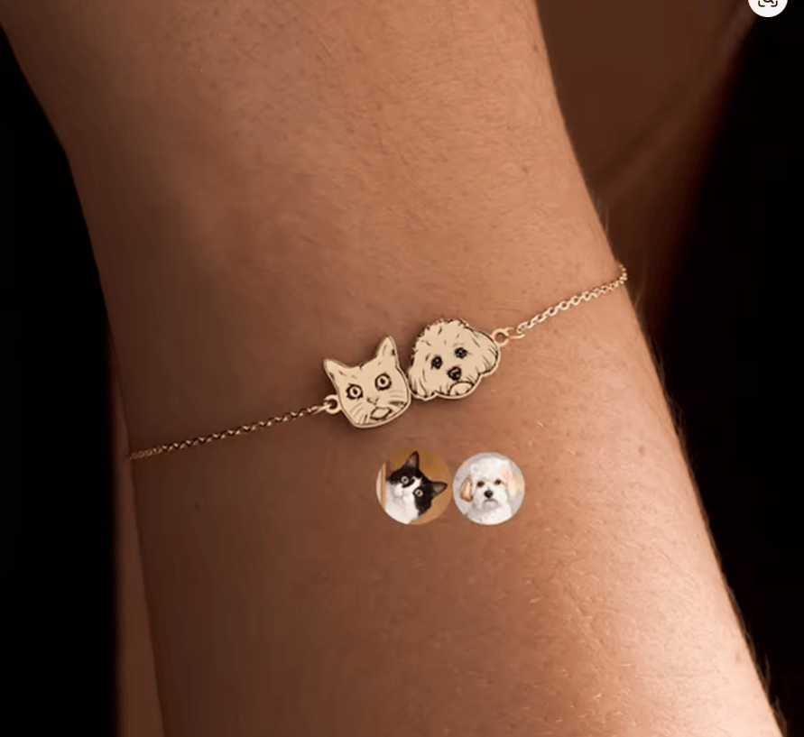 La Michy Tienda Chile Plateado / Pulsera 21 cm / 2 Collar y Pulsera Retrato Minimalista