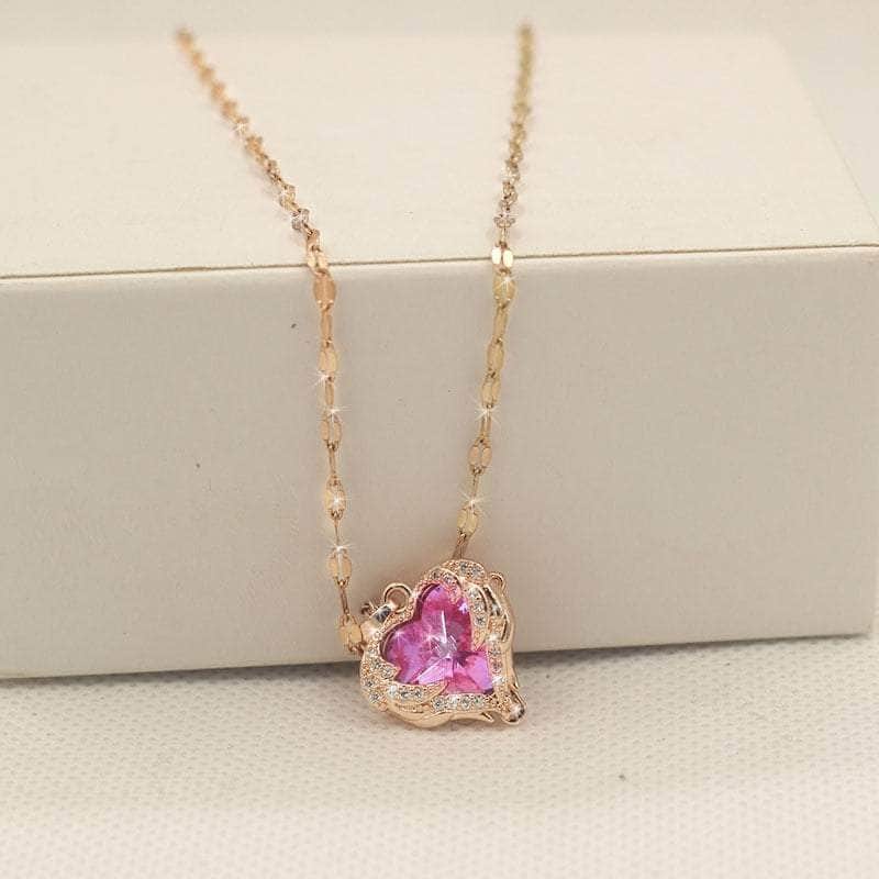 La Michy Tienda Rose Pink Crystal Collar Corazon Radiante