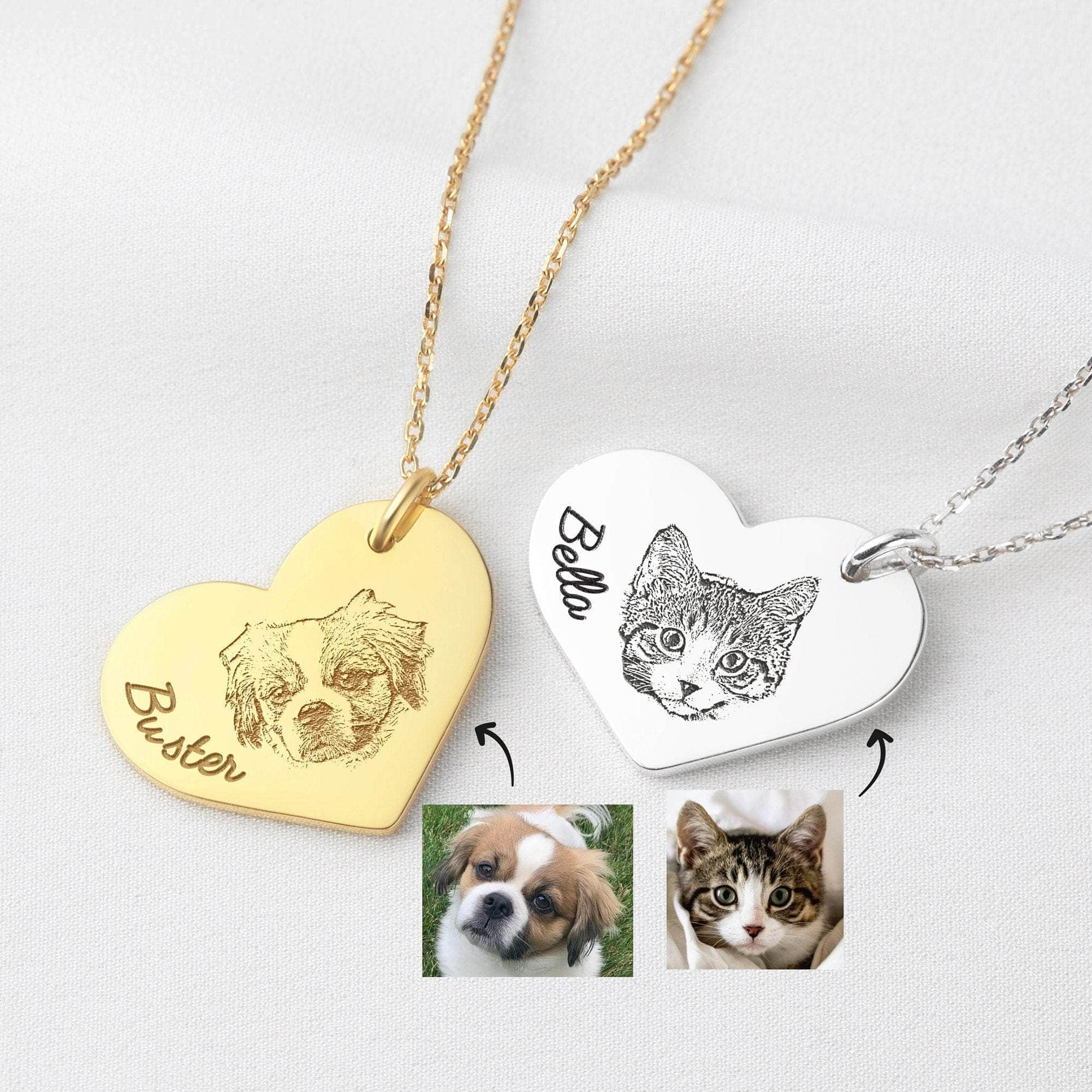 La Michy Tienda 0 Heart-shaped Pet Necklace Personalized Portrait Necklace Stainless Steel Pet Jewelry Memorial Picture Custom Engraved Necklaces