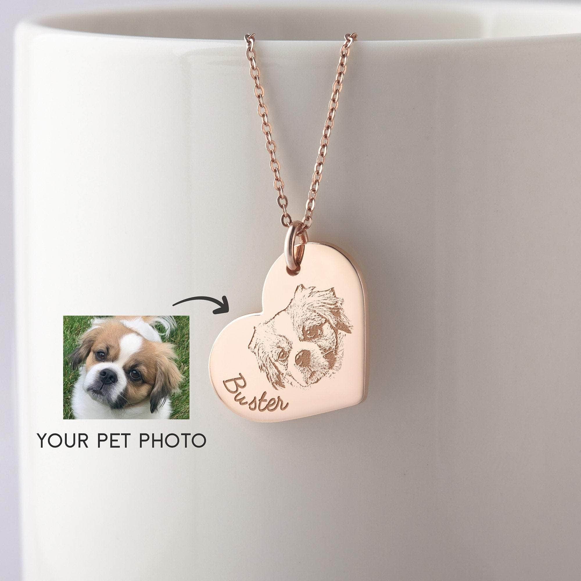La Michy Tienda 0 Heart-shaped Pet Necklace Personalized Portrait Necklace Stainless Steel Pet Jewelry Memorial Picture Custom Engraved Necklaces
