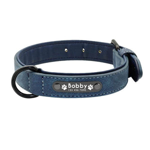 La Michy Tienda Azul / S Collar de Cuero con Placa Personalizable