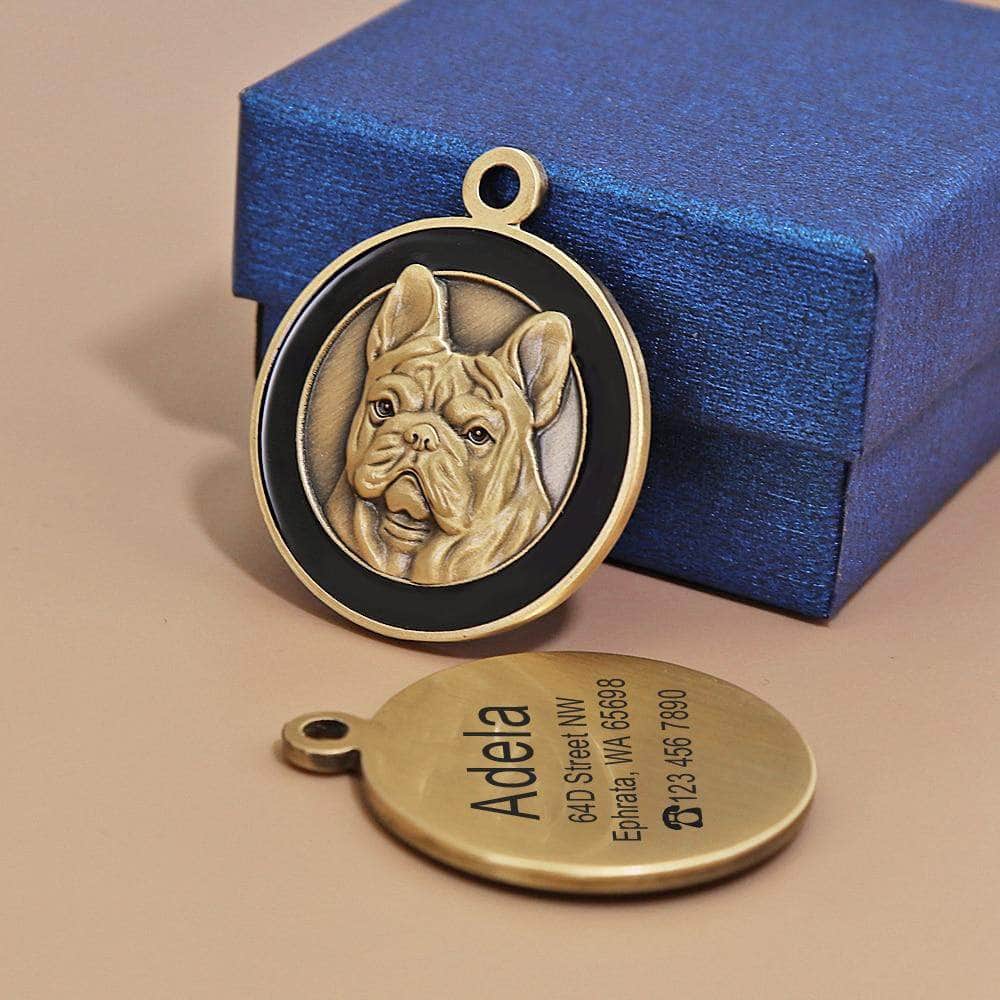 La Michy Tienda bulldog Emblema de Metal "Gold Pet" Personalizable