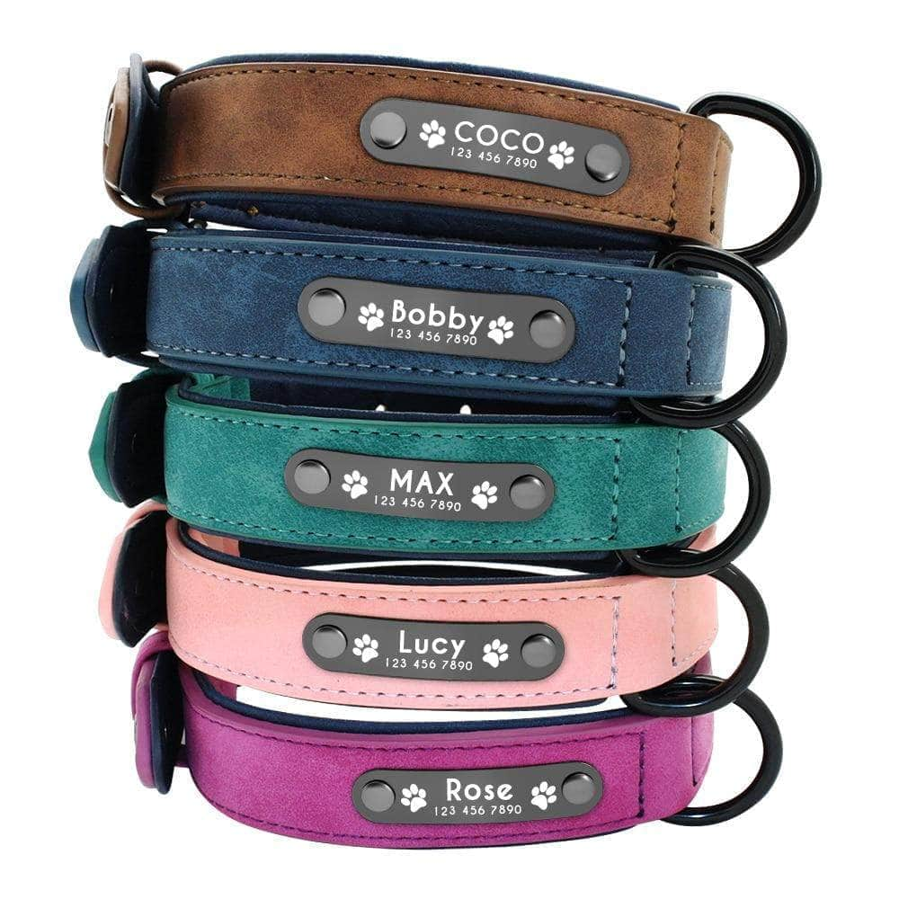 La Michy Tienda Collar de Cuero con Placa Personalizable