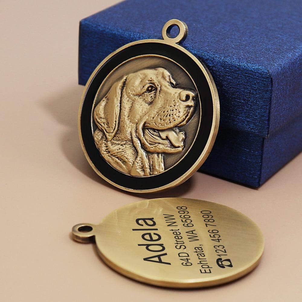 La Michy Tienda Labrador Retriever Emblema de Metal "Gold Pet" Personalizable