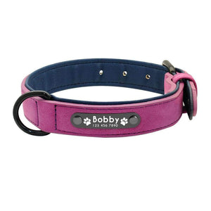 La Michy Tienda Morado / S Collar de Cuero con Placa Personalizable