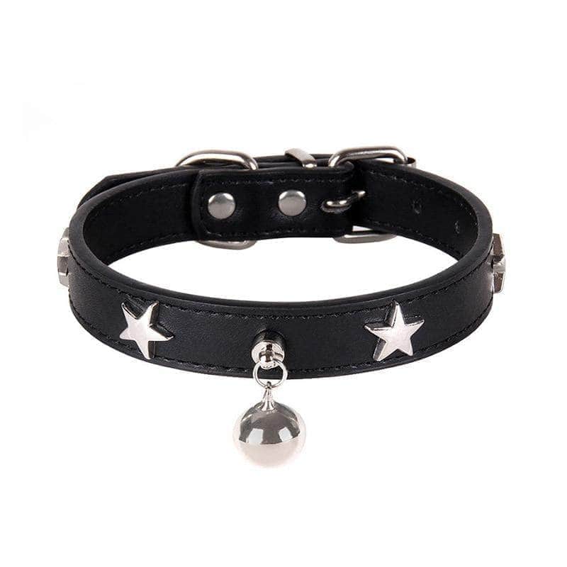 La Michy Tienda Negro / XS Collar De Cuero Estrella con Cascabel