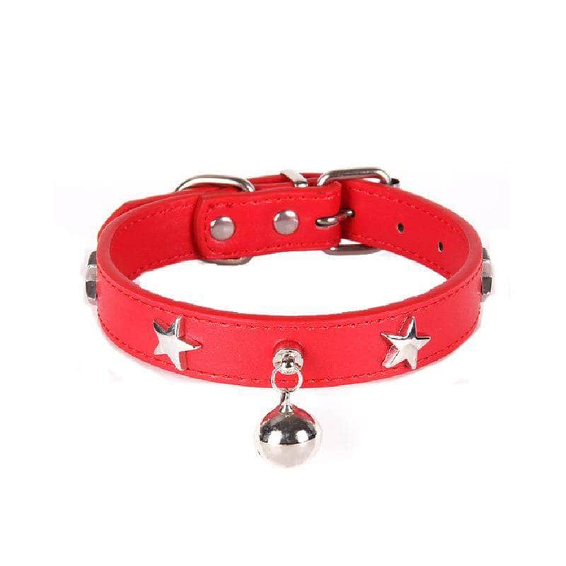 La Michy Tienda Rojo / XS Collar De Cuero Estrella con Cascabel