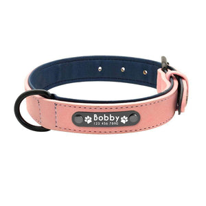 La Michy Tienda Rosado / S Collar de Cuero con Placa Personalizable