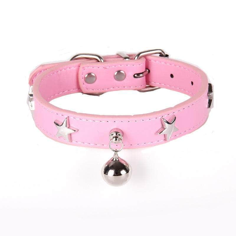La Michy Tienda Rosado / XS Collar De Cuero Estrella con Cascabel