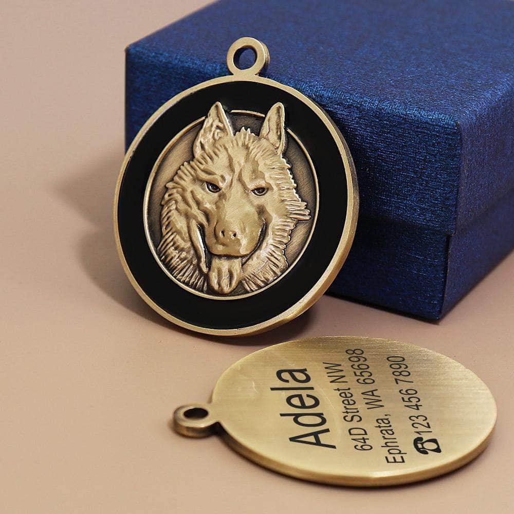 La Michy Tienda Siberian Husky Emblema de Metal "Gold Pet" Personalizable