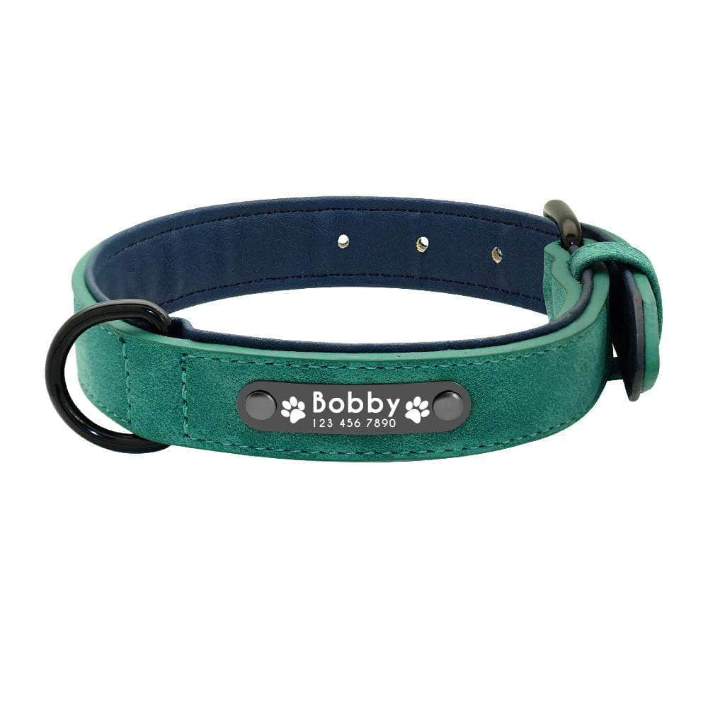 La Michy Tienda Verde / S Collar de Cuero con Placa Personalizable